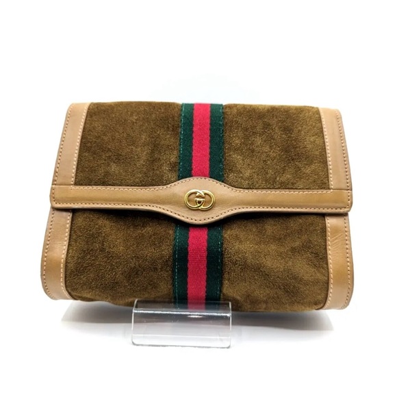 🔴SOLD🔴Gucci Vintage Flap Sherry Line Clutch bag Handbag Suede - Picture 7 of 17